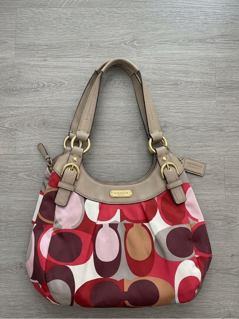 Coach Multicolor Pink Red and Purple Logo-Print Shoulder Bag